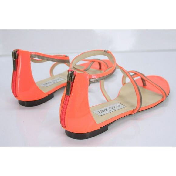 Jimmy Choo Tabitha T Strap Caged Thong Sandals Size 37.5 Orange Platinum $795 - Picture 4 of 11